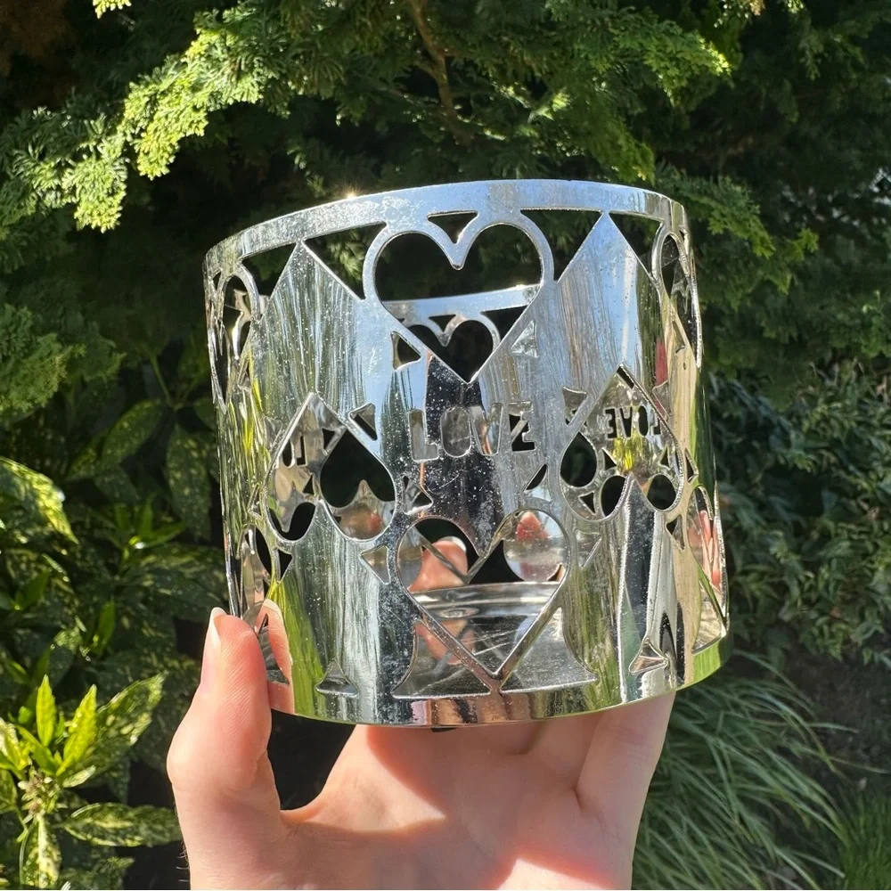 Bath & Body Works Silver Metal 3-wick Decorative Candle Holder Hearts/Love